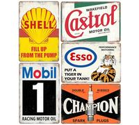 Vintage Metal Tin Signs Garage Signs, Man Cave Accessories Old Car Posters Motor Oil Antique Gas Oil Sign Tiki Bar Decor 8 x 12 Inch（5pcs）