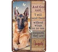 Vintage Metal Tin Signs German Shepherd and God Said They Are Angles Rustic Country Farmhouse Chic Bathroom Metal Sign Shabby Wall Decor 8x12 Inch