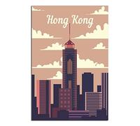 Vintage Metal Tin Signs Hong Kong China Skyline Vintage Tin Sign Metal Retro Art Wall Poster for Home Club Garden Decor 30x40CM