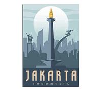 Vintage Metal Tin Signs Jakarta Indonesia National Monument Vintage Tin Sign Metal Retro Art Wall Poster for Home Club Garden Decor 20x30CM