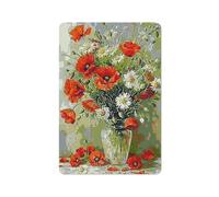 Vintage Metal Tin Signs Metal Plaque Retro Red And White Poppies Metal Posters, Beautiful Flowers Wall Decor Picture Artwork Painting Gift For Home Office 5.5X8 Inch