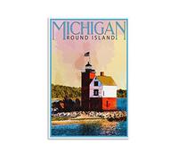 Vintage Metal Tin Signs Michigan Round Island Lighthouse Ideal for Pub shed Bar Office Man Cave Home Bedroom Dining Room Kitchen Gift 15x30cm