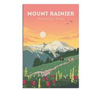 Vintage Metal Tin Signs Mount Rainier National Park Sunset Metal Plaques Man Cave Vintage Wall Accessories Metal Tin Signs for Home Kitchen Club Bar Decorations 30x40CM