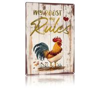Vintage Metal Tin Signs My Roost My Rules Funny Chicken Tin Sign Rustic Wall Decor for Home Kitchen Chicken Coop Farmhouse Garden Yard Porch Indoor Outdoor 8x12 Inch