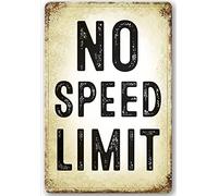 Vintage Metal Tin Signs No Speed Limit Sign For Garage Funny Man Cave Car Signs Street Road Sign For Men Room Bedroom Decor Summer Decor Shop Signs Gifts For Men Women Girls Boys 5.5x8inch
