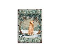 Vintage Metal Tin Signs Once Upon A Time There Was A Girl Who Really Loved Golden Retriever Dog Home Kitchen Restaurant Wall Club House Decoration Tin Sign 12x16 Inch
