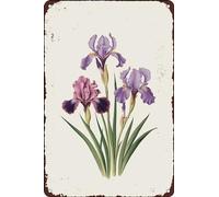 Vintage Metal Tin Signs Purple Iris Funny Novelty Flower Plant Shabby Chic Retro Poster Wall Art Decor Plaque For Home Bar Cafe Garage Man Cave Club Garden Farm Metal Sign Plaque Poster 8X12 Inches