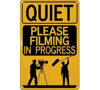 Vintage Metal Tin Signs Retro Quiet Please Filming In Progress Tin Sign Wall Art Decor Plaque For Home Farm Office Fishing Garage Garden Yard Decorative Metal Sign Plaque Poster 8X12 Inches