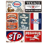 Vintage Metal Tin Signs Set of 7 - Retro Garage & Man Cave Decor, Old Car Posters, Bar Wall Art, 20x30cm Rustic Metal Plaques for Home, Pub, Shed