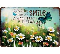 Vintage Metal Tin Signs Sometimes I Just Look Up Smile And Say I Know That Was You Farmhouse Bathroom Wall Art Butterflies Daisies Thanksgiving Day Decor Flower Wall Decor 12x16 Inch
