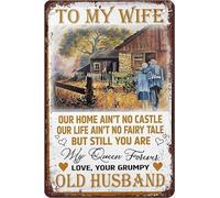 Vintage Metal Tin Signs To My Wife Our Home Ain‘T No Castlemy Queen Forever Rustic Country Farmhouse Chic Bathroom Metal Sign Shabby Wall Decor For Home Bathroom Bedroom Wall Decor 8X12 Inch