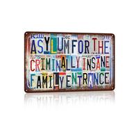 Vintage Metal Tin Signs Wall Decor for Man Cave Garage Bar Home 12 x 8 Inches - Asylum For The Criminally Insane Family Entrance