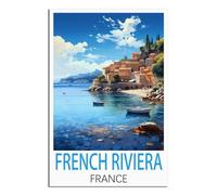 Vintage Metal Tin Wall Sign French Riviera France Wall Decor Art Gift for Home Bar Cafe Diner Pub Coffee Shop 30x30cm