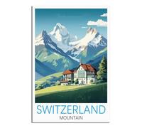 Vintage Metal Tin Wall Sign Switzerland Mountain Tin Signs for Home Kitchen Bar Coffee Shop Club Orchard Decoration 30x30cm