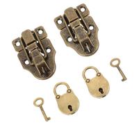 Vintage Metal Toggle Hasp Latch with Antique Bronze Padlock and Key | Bear Shaped Detail, Iron and Zinc Alloy Build, Golden Finish, for Wooden Cases and Storage Boxes