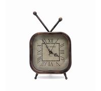 Vintage Metal TV Style Silent Table Clock, Roman Retro Art Mantel Clock, Non Ticking, Battery Operated, for Living Room, Bedroom, or Office Décor（26 cm Height ）