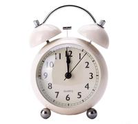Vintage Metal Twin Bell Alarm Clock with Extra Loud Alarm and Backlight, Battery Powered for Bedroom, Desk, Kids, Adults, and Heavy Sleepers (White)