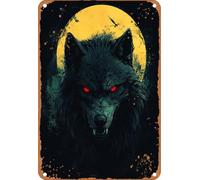 Vintage Metal Wall Art Red-eyed black wolf-1 GardenSigns Flower Signs for Bar Shed,Private Parking,Driveway,Bar/Pub Owners S