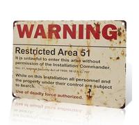 Vintage Metal Warning Restricted Area 51 Sign, Wall Art for Home Decor, Office, Bedroom, Living Room, Dining Room, Kitchen, Bathroom