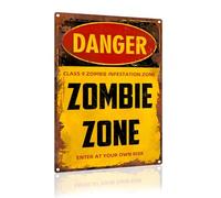Vintage Metal Warning Sign - "ZOMBIE INFESTATION ZONE" - Apocalypse-Themed Aluminum Decor 8x12 Inch (2507)