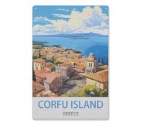 Vintage Metel Tin Signs Novelty Garden Signs Retro Wall Decor Home Wall Signs, Corfu ISLEND GREECE 15 * 30cm