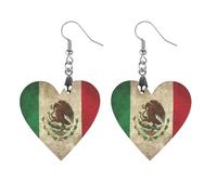 Vintage Mexico Flag Artistic Wooden Earrings Pendant Vintage Earring Hooks Trendy Vacation Dangle Boho Eardrop Apricot Shaped