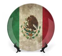 Vintage Mexico Flag Bone China Decorative Plate Ceramic Wall Dinner Plates with Display Stand for Home Kitchen Decor 8inch