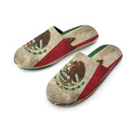 Vintage Mexico Flag Men's Flannel Slipper Soft Non Slip House Shoes Comfy Winter Warm Indoor Outdoor Slippers