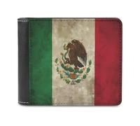 Vintage Mexico Flag Men's Leather Wallet Casual Slim Bifold Wallet Minimalist Credit Card Holder with Money Clip