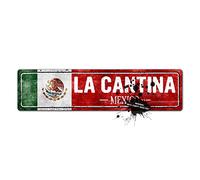 Vintage Mexico Flag Sign, La Cantina - Mexico - Mexican Flag Street Signs, Novelty Wall Art Decorations for Home, Man Cave Bar Decor, Metal, Slim, 4x16In