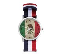 Vintage Mexico Flag Wrist Watches with Scale for Men Women Casual Braided Strap Easy Reader for Work Workout