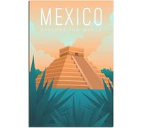 Vintage Mexico Temple of Kukulcán Travel Poster Retro Wall Art Canvas Poster Art Print Home Decor Room Decor Unframed 30x45cm