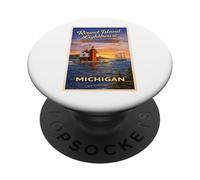 Vintage Michigan Round Island Lighthouse Travel Poster Art PopSockets Adhesive PopGrip