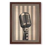 Vintage Microphone Art Deco Framed Wall Art Print A4 (29.7×21cm) Walnut, Wall Decor for Living Room, Bedroom, Office & Home, Ready to Hang, Art Gift