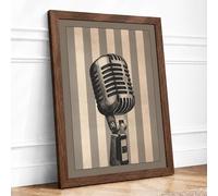 Vintage Microphone Art Deco Framed Wall Art Print A4 Walnut