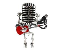 Vintage Microphone Guitar Robot Table Lamp, Aluminum Retro Metal Robot Night Light, Unique Music Themed Desk Lamp with Focused Beam for Bedroom Living Room Studio Decor (Red)