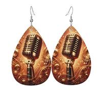 Vintage Microphone Musical Women Earrings Faux Leather Dangle Eardrop Drop Earring Fashion Jewellery Gift For Wife Daughter Girlfriend Christmas