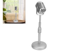 Vintage Microphone Prop Model,Microphone Prop Model with 4.5in Stable Base,Adjustable Height 13.0-16.1in Antique Microphone Prop Mini Musical Instrument for Photography (Silver)