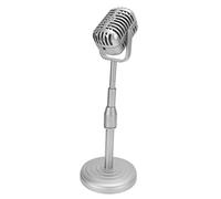 Vintage Microphone Prop Model with Stable Base and Support Rod for Photography Studio Retro Fashion Blockbusters (Silver)