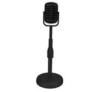 Vintage Microphone Prop Model with Stable Base and Support Rod for Photography Studio Retro Fashion Blockbusters (Black)