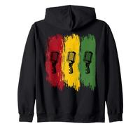 Vintage Microphones over Rasta Colors Grunge Brush Strokes Zip Hoodie