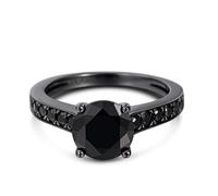 Vintage Milgrain Engagement Ring for Women 925 Sterling Silver Classic Round Cut Sterling Silver Black Diamond Wedding Rings CZ Cubic Zirconia Bridal Ring Sets Eternity Rings (Q-½)