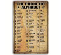 Vintage Military Phonetic Alphabet Metal Tin Sign - Distinctive Pilot Knowledge Wall Art - Army Signs for Airplane Lovers and Pilots - 8in*12in Poster Size