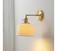 Vintage Milk Sconce White Ceramic Ribbed Glass Brass Mounted Light Adjustable Arms Gold Mid Century Modern Lamp for Bedroom Living Room Farmhouse Bathroom Hallway wall