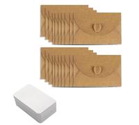 Vintage Mini Brown Kraft Envelopes with Heart Paper Clasp - 25pcs Love Buckle Cards for Valentine's Day, Thank You and DIY Gift