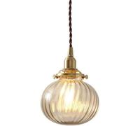 Vintage Mini Chandelier for Kids' Room - Gold Farmhouse Hanging Ceiling Lamp Modern Ribbed Glass Pendant Light Ideal for Bedroom & Kitchen Island Decor