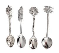 Vintage Mini Coffee Spoon, 4 Pack Dessert Spoons Antique Teaspoon Ice Cream Decorative Spoons Stirring Tableware for Mixing Seasoning Sugar Dining Bar (Silver)