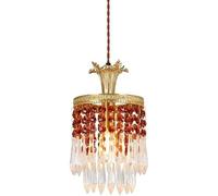 Vintage Mini Crystal Chandelier - French Style Gold Finish Pendant Light with Amber Clear Beaded Crystals -Ceiling Lamp for Bedroom, Hallway - Antique Hanging Light