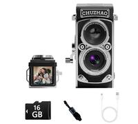 Vintage Mini Digital Camera, Portable TLR Style Retro Point and Shoot Compact Small Pocket 1080P FHD Video 12MP Autofocus Vlogging Camera with 16 GB Card for Beginners Teens Adults Kids Black