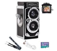 Vintage Mini Digital Camera, Portable TLR Style Retro Point and Shoot Compact Small Pocket 1080P FHD Video 12MP Autofocus Vlogging Camera with 16 GB Card for Beginners Teens Adults Kids Black